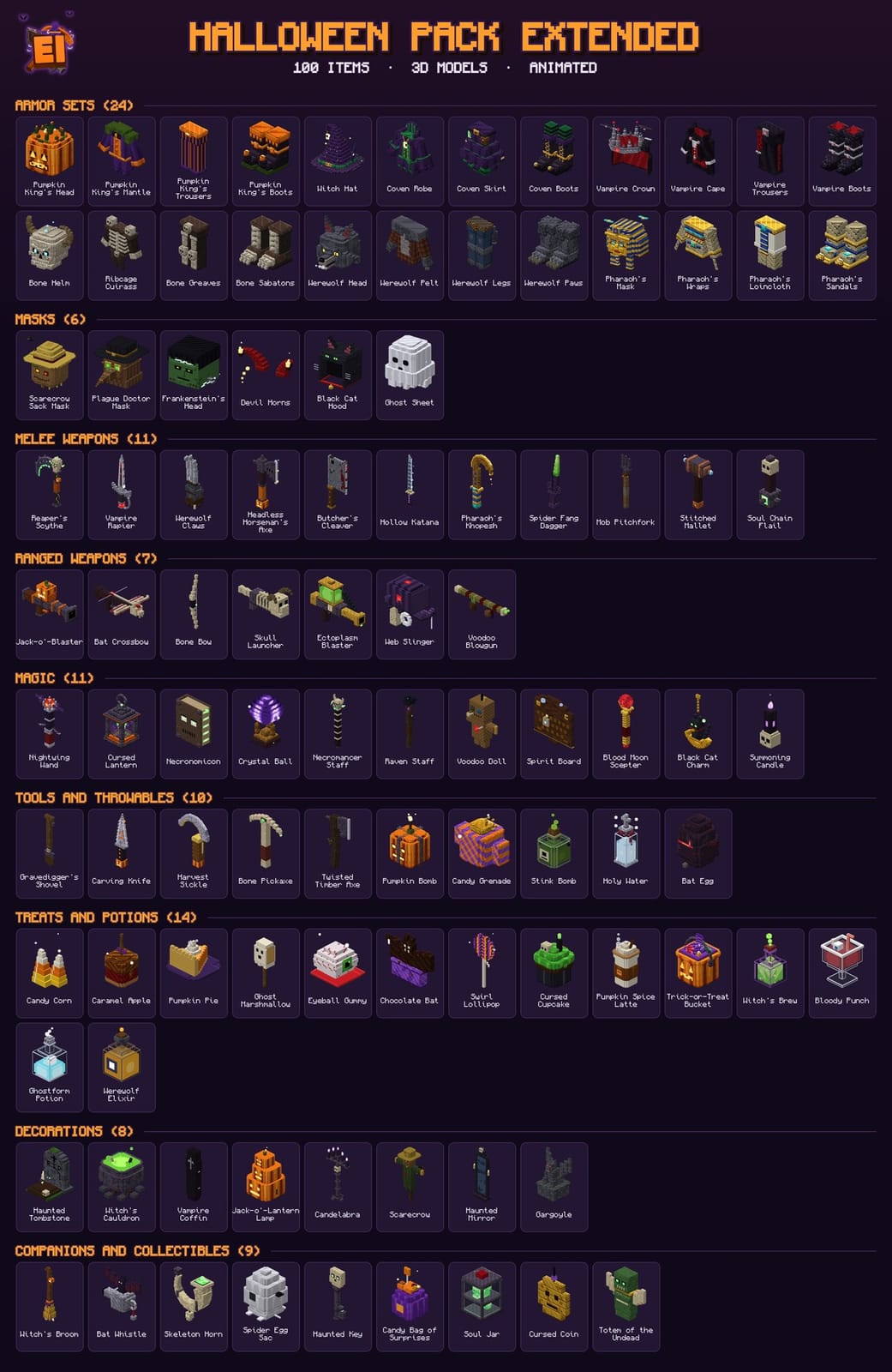 All the items of Halloween Pack Extended