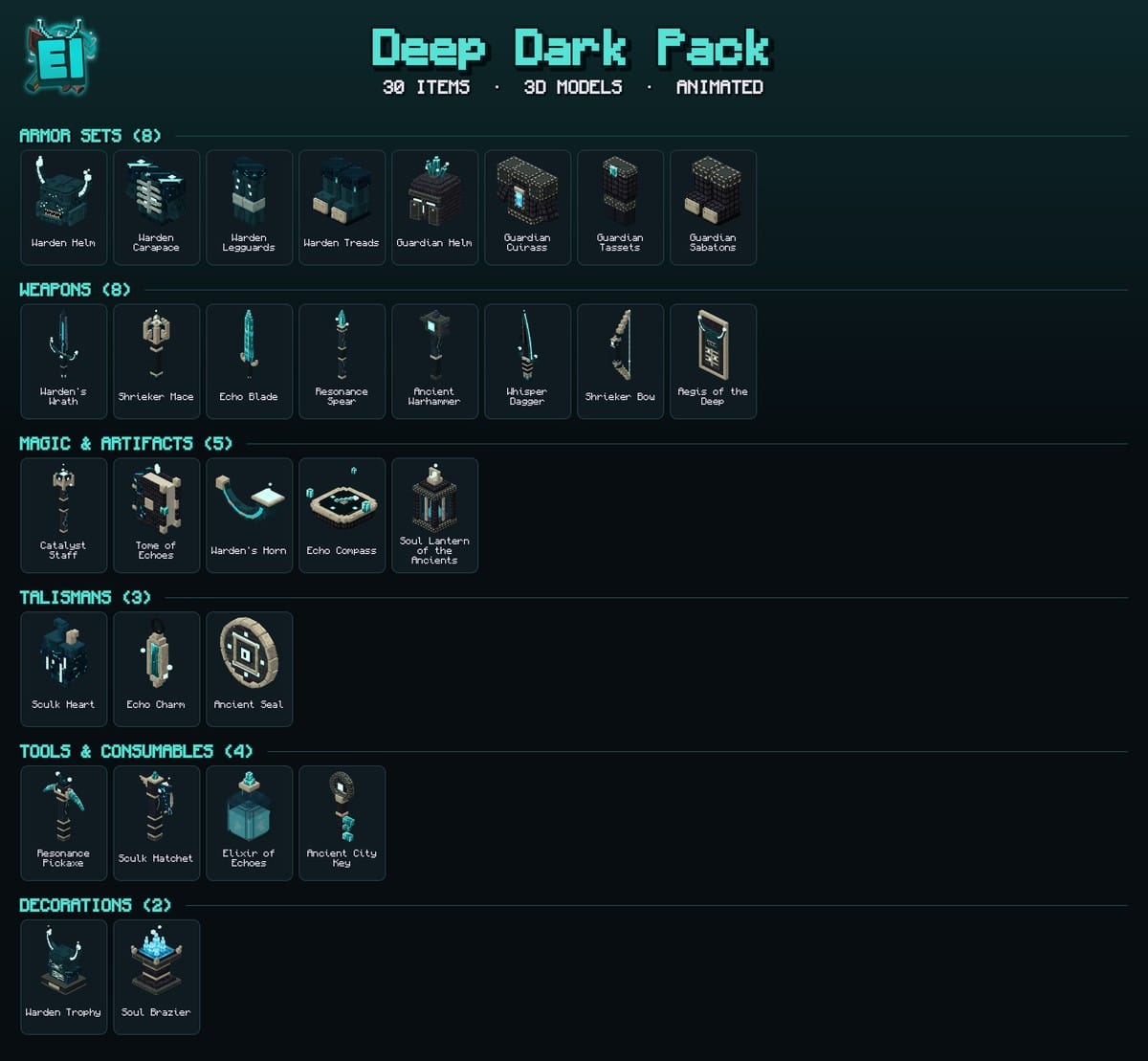 All the items of Deep Dark Pack